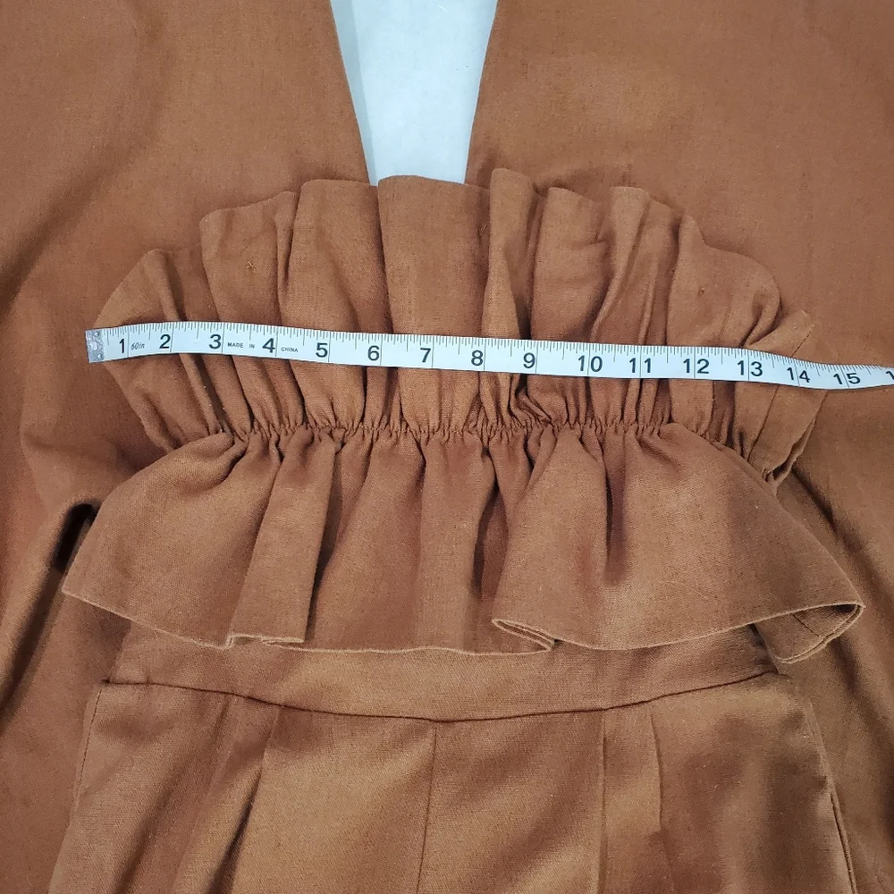 ASTR the label ruffle top jumpsuit linen cotton rust brown size S - Picture 12 of 14